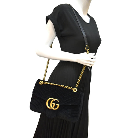 GUCCI GG Marmont Velvet Shoulder Bag Navy Blue 443496