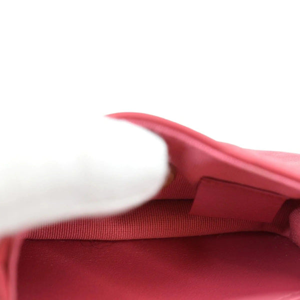 CHANEL Women Top Handle Flap Card Holder Quilted Leather Chain Shoulder Bag Red