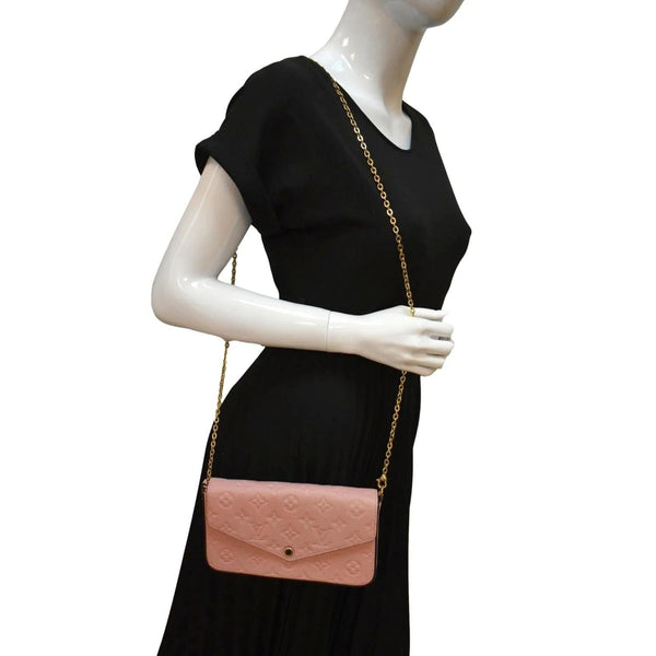 LOUIS VUITTON Pochette Felicie Monogram Empreinte Leather Chain Wallet Rose Poudre