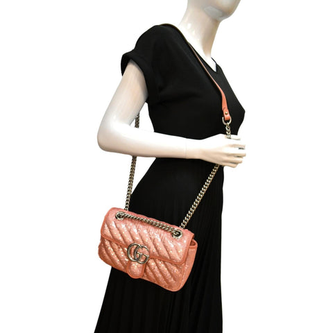 GUCCI GG Mini Marmont Sequin Shoulder Bag Pink 446744