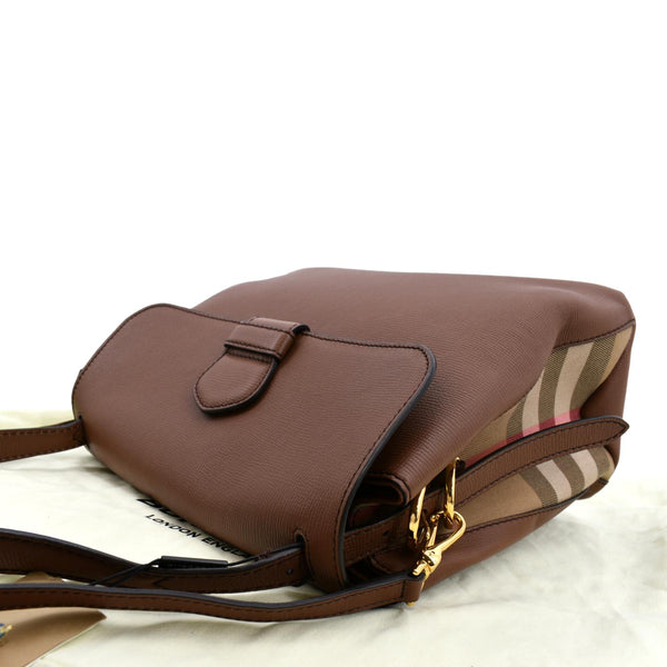 BURBERRY Derby House Check Leather Tote Shoulder Bag Dusty Pink