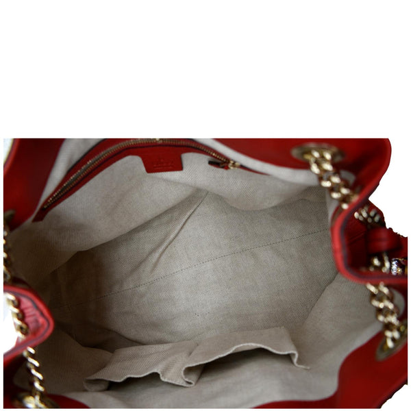GUCCI Soho Pebbled Leather Chain Shoulder Bag Red 308982