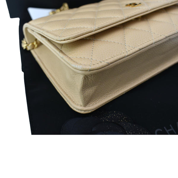 CHANEL CC WOC Leather Wallet On Chain Crossbody Bag Camel