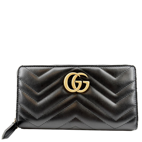 GUCCI GG Marmont Matelasse Chevron Leather Zip Around Wallet Black 443123