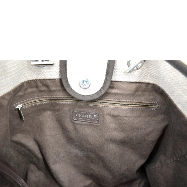 CHANEL Extra Large Deauville Canvas Tote Shoulder Bag Beige