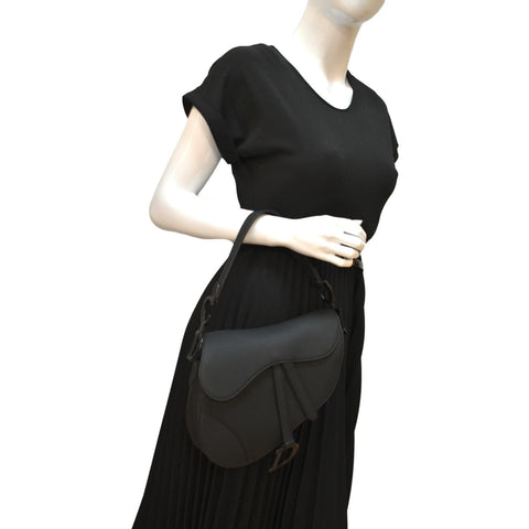 CHRISTIAN DIOR Saddle Leather Satchel Bag Black