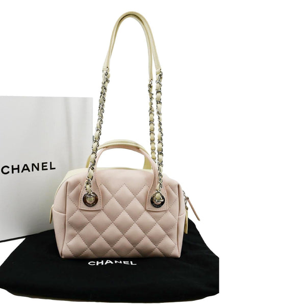 CHANEL Feather Weight Quilted Calfskin Bowling Bag Ivory