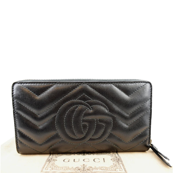GUCCI GG Marmont Matelasse Chevron Leather Zip Around Wallet Black 443123