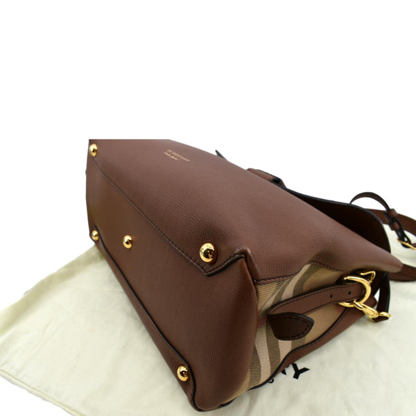 BURBERRY Derby House Check Leather Tote Shoulder Bag Dusty Pink