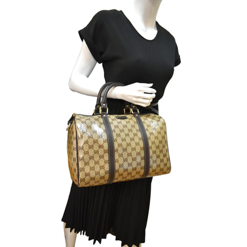 GUCCI Crystal Coated GG Canvas Boston Bag Beige 265697