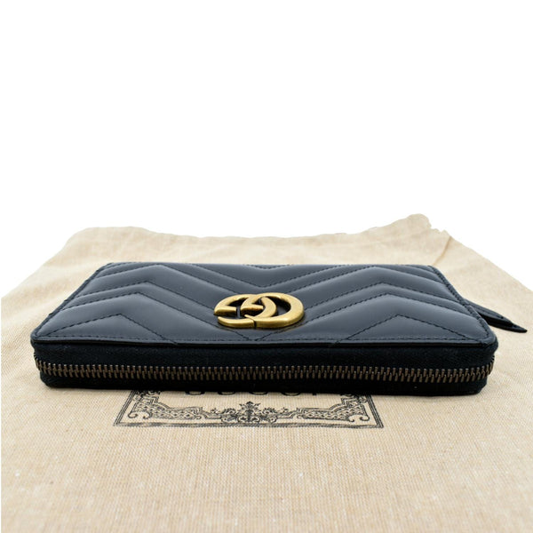 GUCCI GG Marmont Matelasse Chevron Leather Zip Around Wallet Black 443123