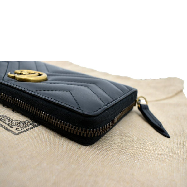 GUCCI GG Marmont Matelasse Chevron Leather Zip Around Wallet Black 443123