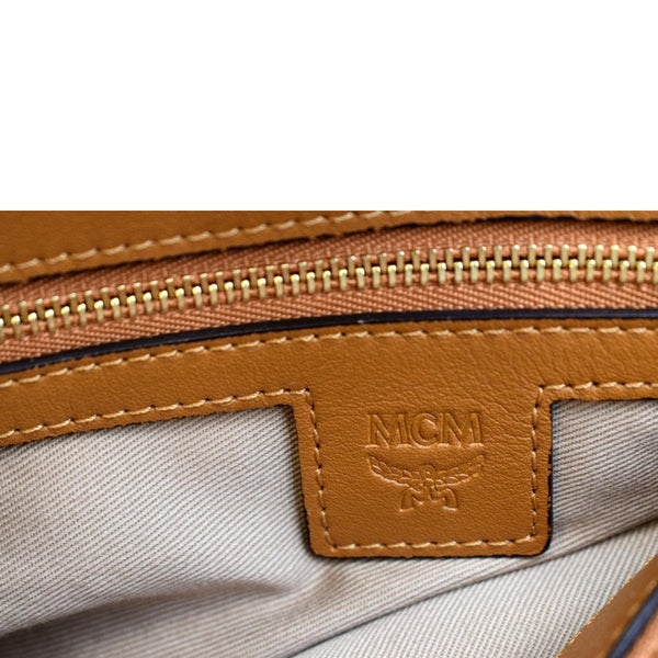 MCM Large Essential Visetos Monogram Print Tote Bag Cognac