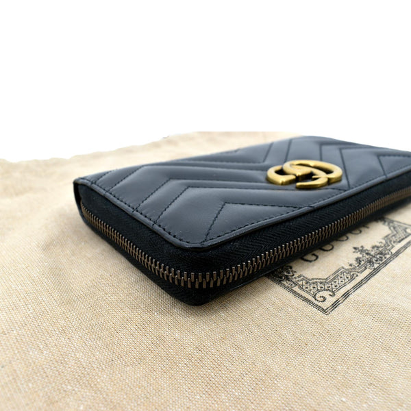 GUCCI GG Marmont Matelasse Chevron Leather Zip Around Wallet Black 443123