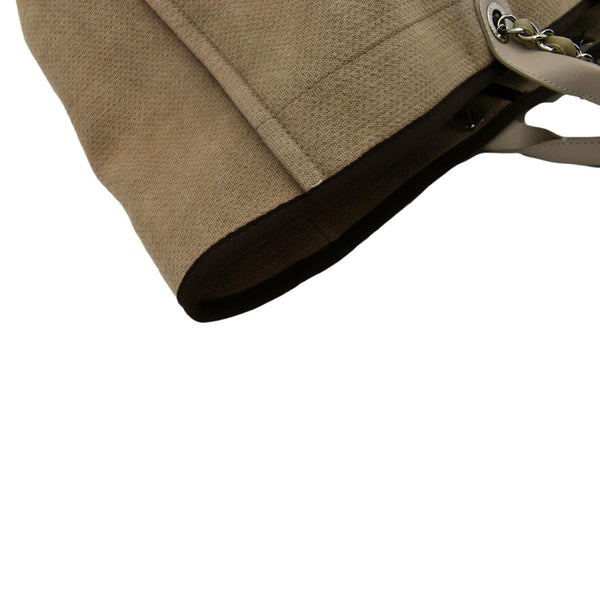 CHANEL Extra Large Deauville Canvas Tote Shoulder Bag Beige