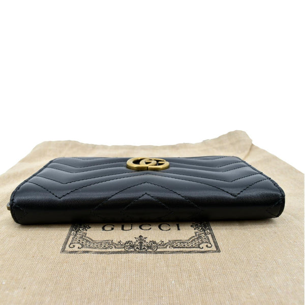 GUCCI GG Marmont Matelasse Chevron Leather Zip Around Wallet Black 443123