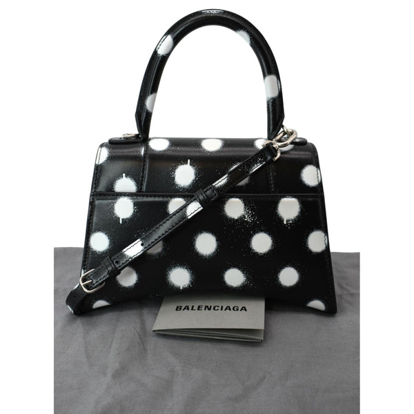 BALENCIAGA Women Hourglass Polka Dot Leather Tote Shoulder Bag Black