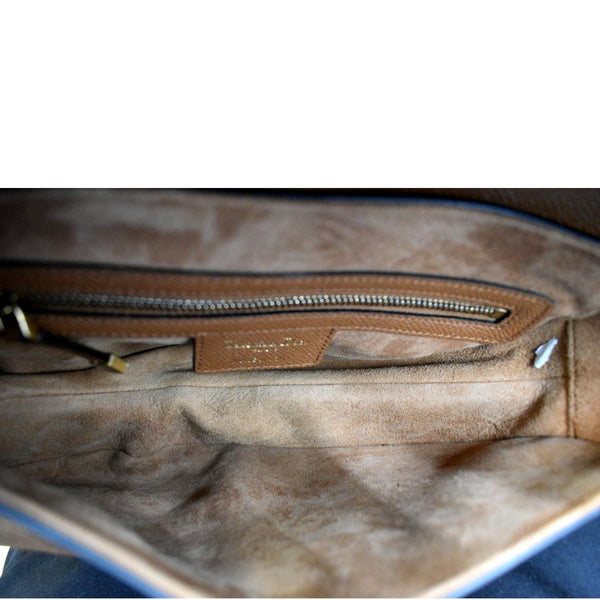 CHRISTIAN DIOR Saddle Grained Calfskin Leather Satchel Bag Cognac