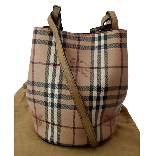 BURBERRY Bucket Haymarket Check Canvas Crossbody Bag Beige