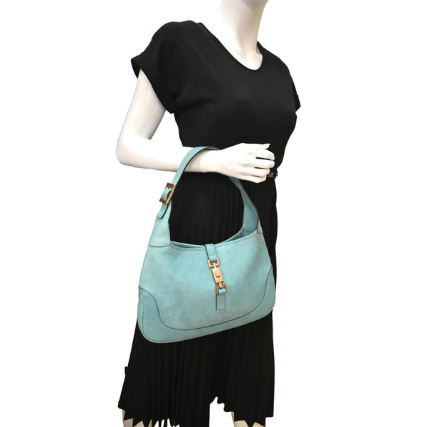 GUCCI Jackie Leather Hobo Bag Turquoise 00963