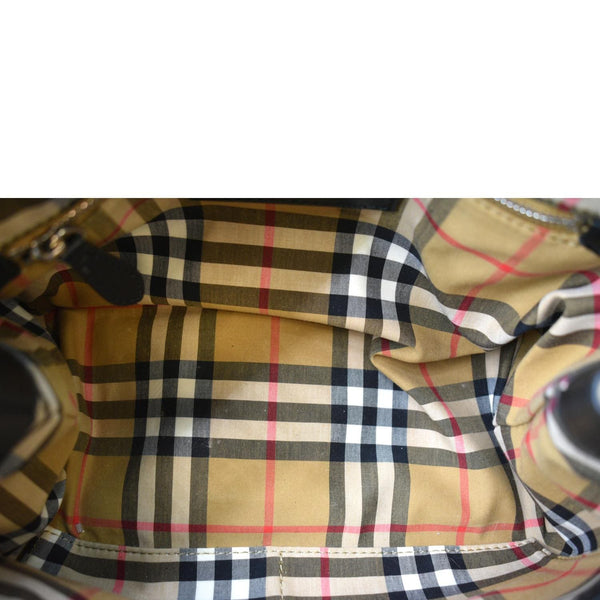 BURBERRY Banner Derby Medium Leather Tote Shoulder Bag Black