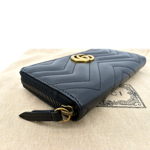 GUCCI GG Marmont Matelasse Chevron Leather Zip Around Wallet Black 443123