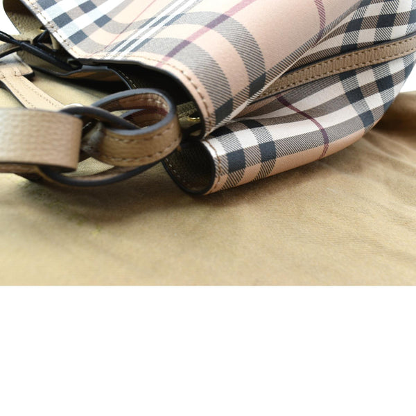BURBERRY Bucket Haymarket Check Canvas Crossbody Bag Beige