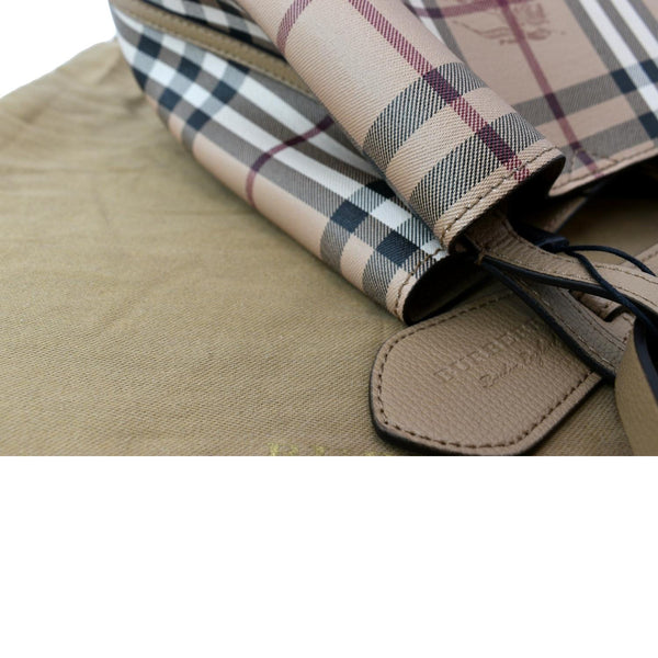 BURBERRY Bucket Haymarket Check Canvas Crossbody Bag Beige