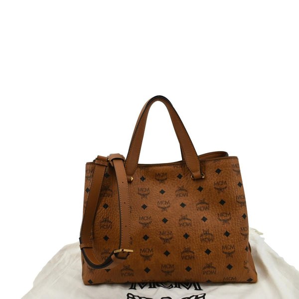 MCM Large Essential Visetos Monogram Print Tote Bag Cognac