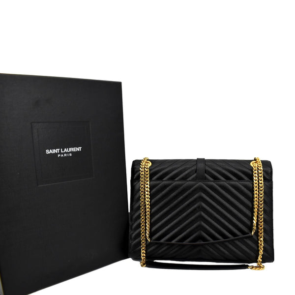 YVES SAINT LAURENT Large Envelope Mix Matelasse Grain De Poudre Chain Shoulder Bag Black