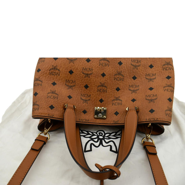 MCM Large Essential Visetos Monogram Print Tote Bag Cognac