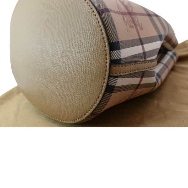 BURBERRY Bucket Haymarket Check Canvas Crossbody Bag Beige