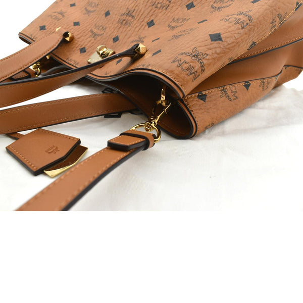 MCM Large Essential Visetos Monogram Print Tote Bag Cognac