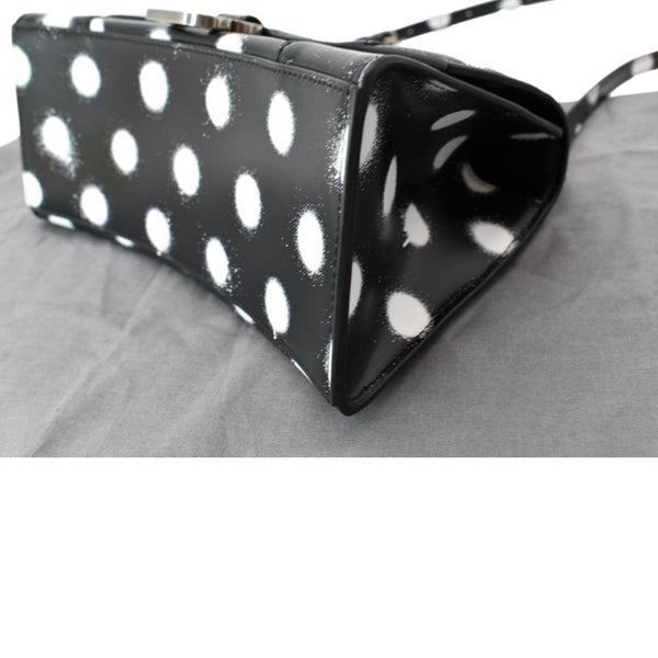 BALENCIAGA Women Hourglass Polka Dot Leather Tote Shoulder Bag Black