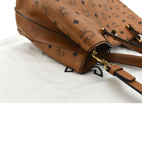 MCM Large Essential Visetos Monogram Print Tote Bag Cognac