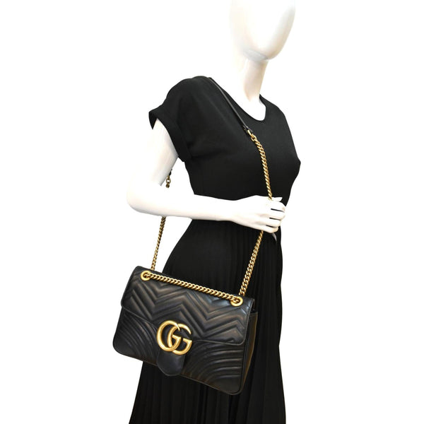 GUCCI GG Marmont Medium Matelasse Shoulder Bag Black 443496