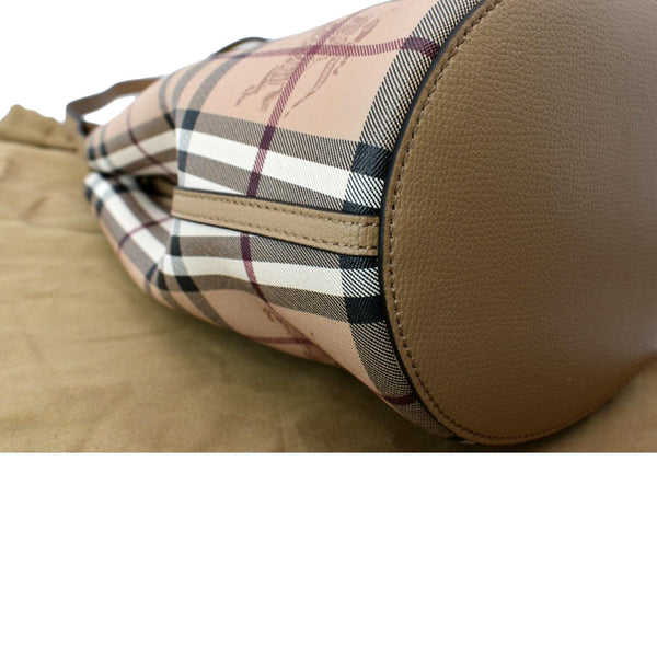 BURBERRY Bucket Haymarket Check Canvas Crossbody Bag Beige