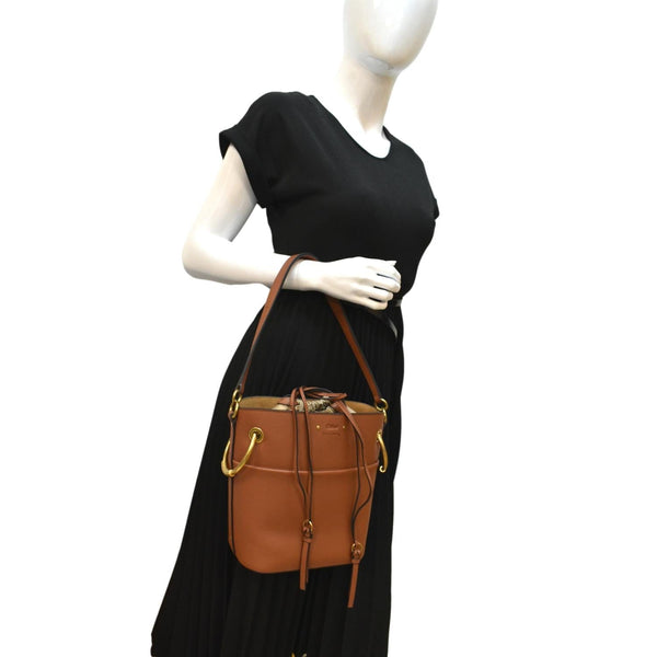 CHLOE Roy Small Calfskin Leather Bucket Shoulder Bag Brown