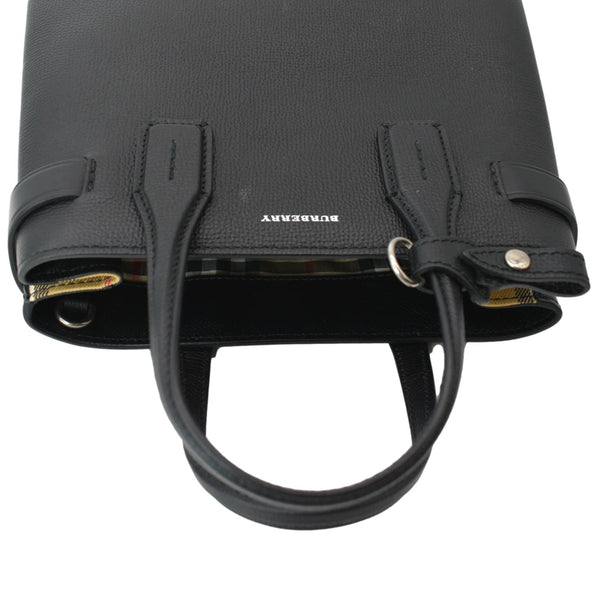 BURBERRY Banner Derby Medium Leather Tote Shoulder Bag Black