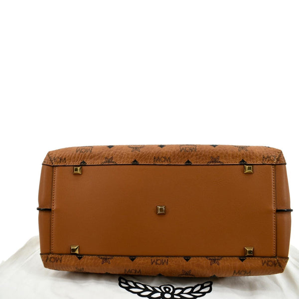 MCM Large Essential Visetos Monogram Print Tote Bag Cognac