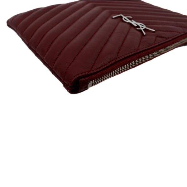 Yves Saint Laurent Monogram Leather Pouch Maroon - Top Left