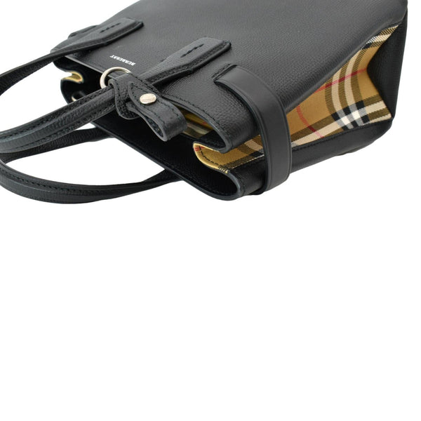 BURBERRY Banner Derby Medium Leather Tote Shoulder Bag Black