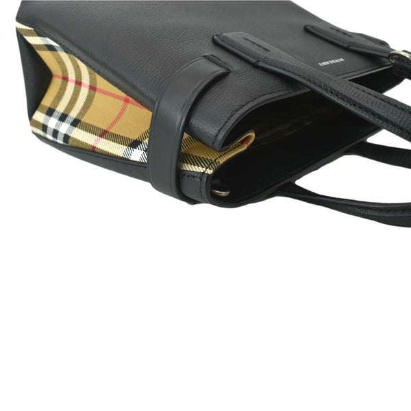 BURBERRY Banner Derby Medium Leather Tote Shoulder Bag Black