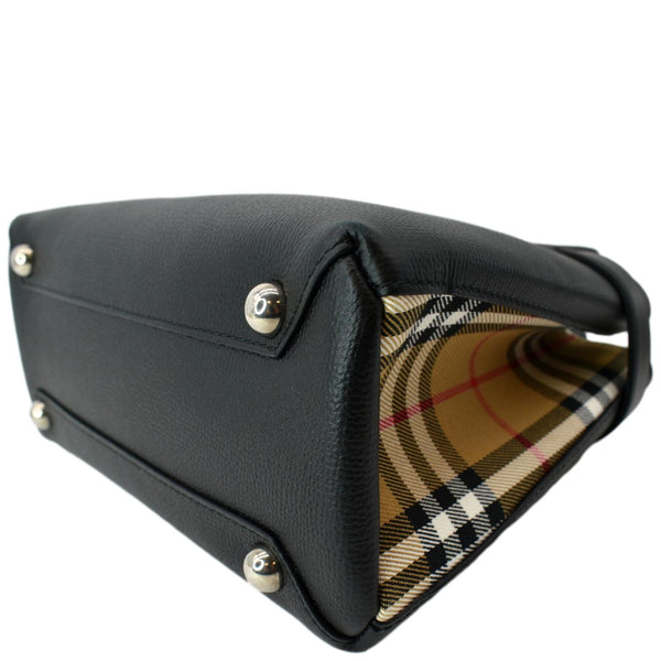 BURBERRY Banner Derby Medium Leather Tote Shoulder Bag Black