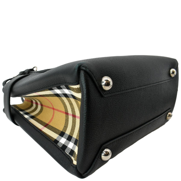 BURBERRY Banner Derby Medium Leather Tote Shoulder Bag Black