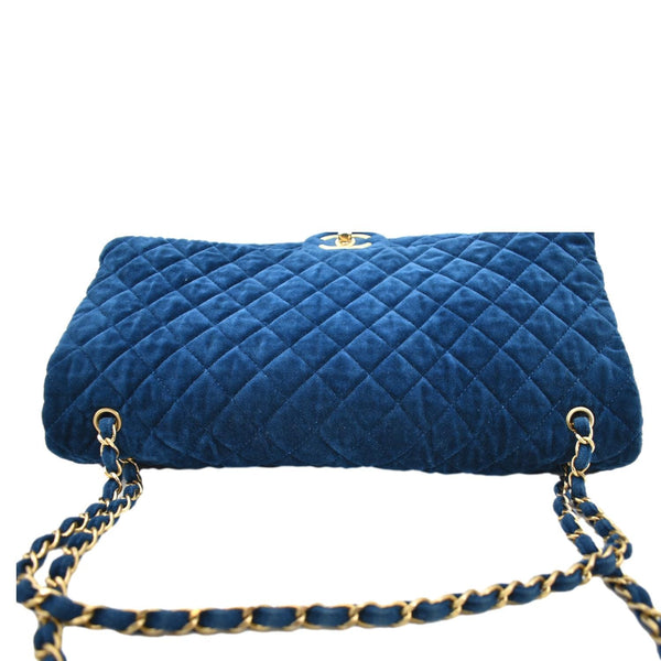 CHANEL Airlines CC XXL Flap Quilted Velvet Shoulder Bag Blue