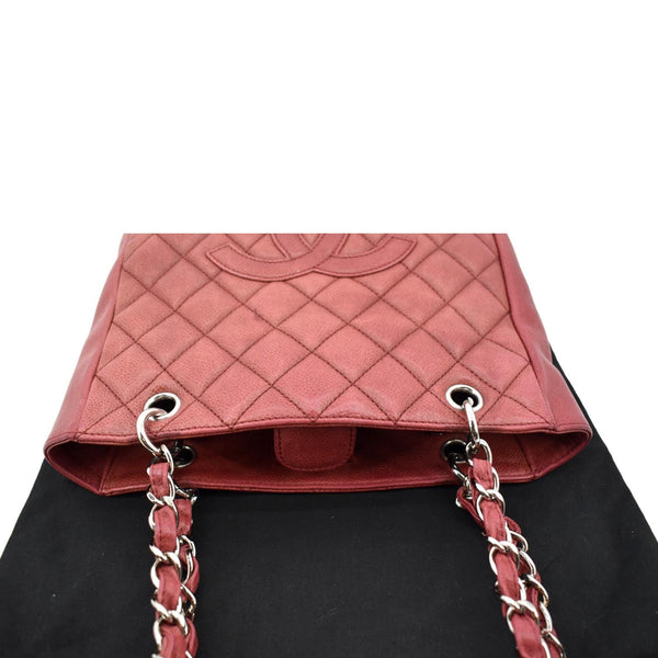 CHANEL PST Quilted Caviar Leather Petit Shopping Tote Bag Red