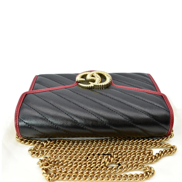 GUCCI Vintage Effect Diagonal Torchon Leather Chain Crossbody Bag Black 573807