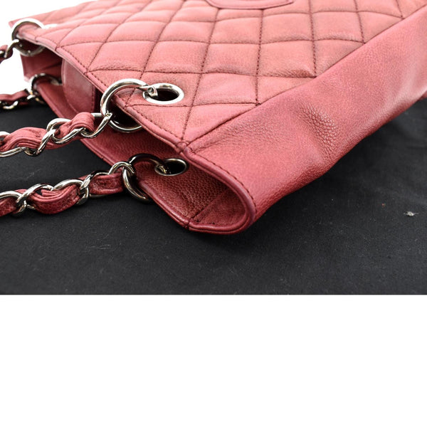 CHANEL PST Quilted Caviar Leather Petit Shopping Tote Bag Red