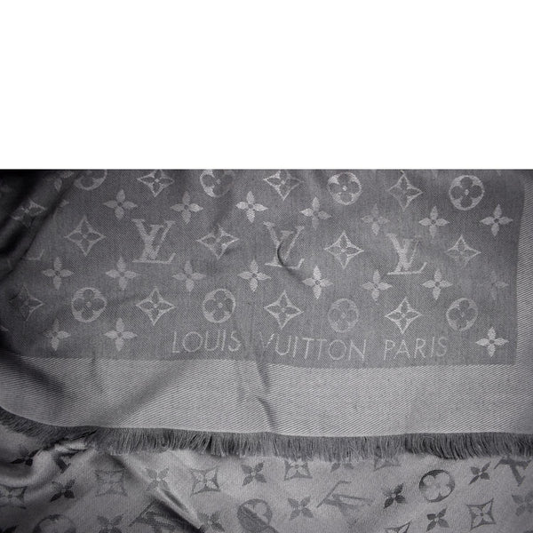 LOUIS VUITTON Monogram Scarf Grey Silk
